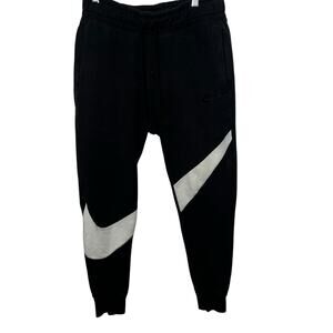 NIKE BIG SWOOSH JOGGER Sweatpants men's size small black and white large logo